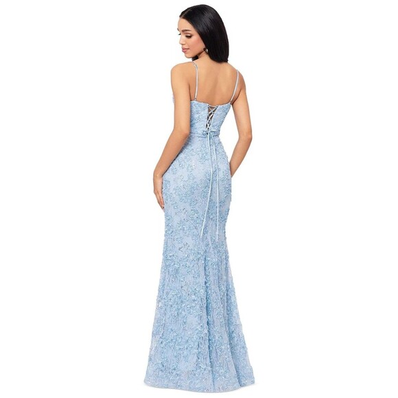 Xscape Straight-Neck Sleeveless Lace Gown, 2 - Picture 2 of 7